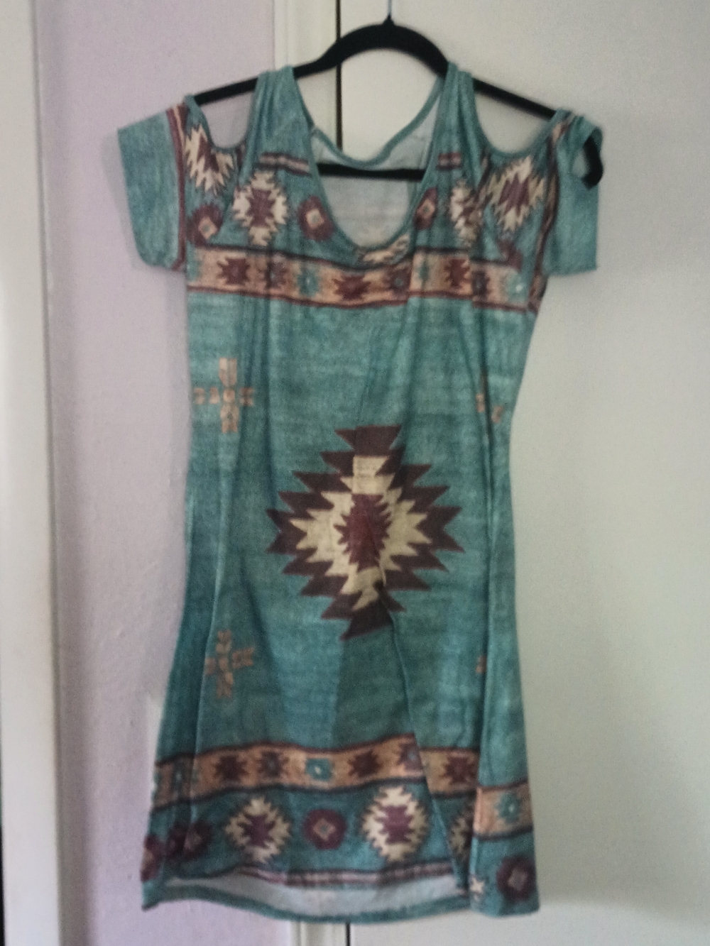 Turquoise Aztec Print Cold-Shoulder Dress